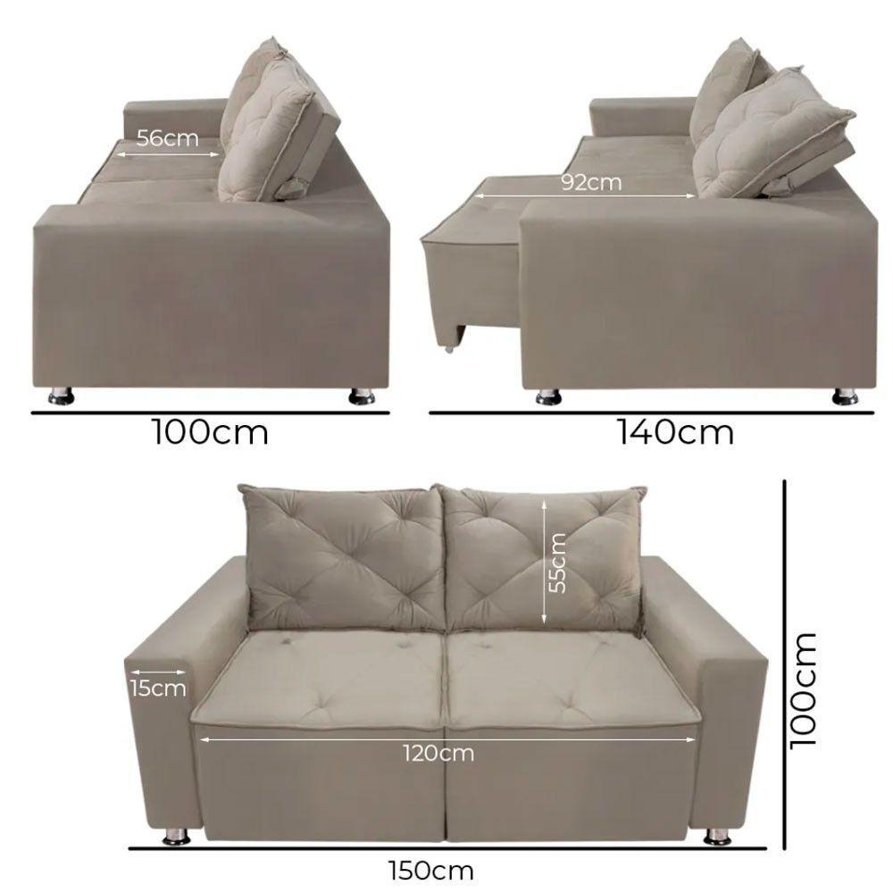 Sofá Retrátil E Reclinável 2 Lugares Bariloche Suede Bege Speciale Home Bege - 8