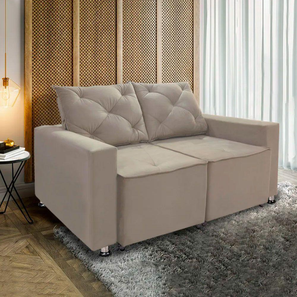 Sofá Retrátil E Reclinável 2 Lugares Bariloche Suede Bege Speciale Home Bege - 9