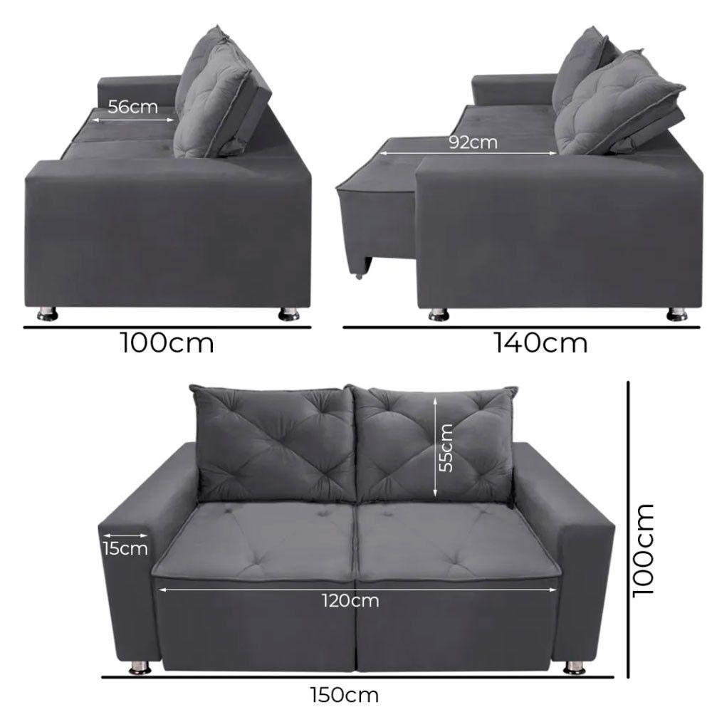 Sofá Retrátil E Reclinável 2 Lugares Bariloche Suede Cinza Speciale Home Cinza - 8