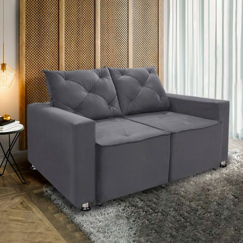 Sofá Retrátil E Reclinável 2 Lugares Bariloche Suede Cinza Speciale Home Cinza - 9