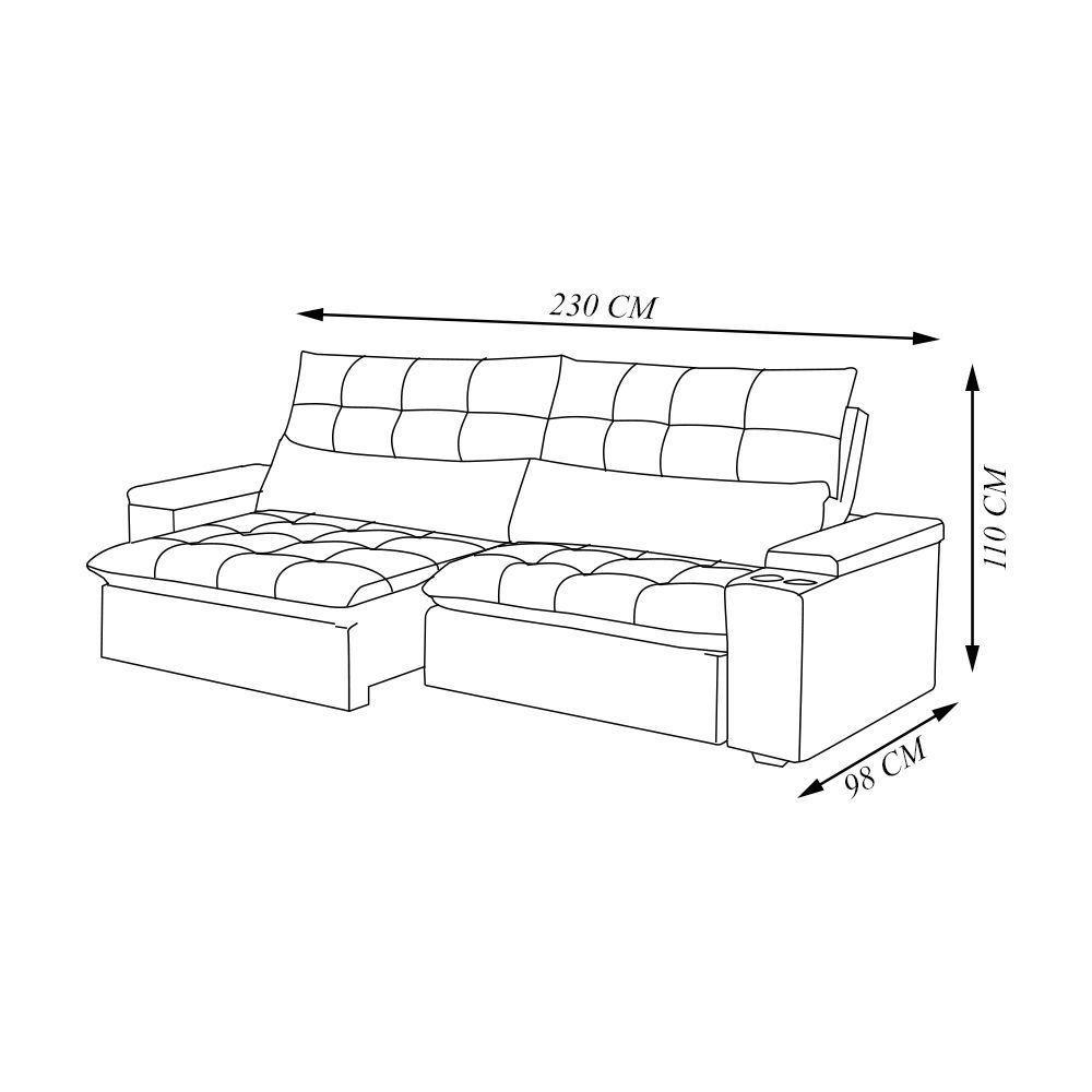 Sofá Retrátil E Reclinável 3 Lugares 230cm Robem Porta Copos No Braço Veludo Cinza G22 - Gran Belo - 4