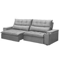 Sofá Retrátil E Reclinável 3 Lugares 230cm Robem Porta Copos No Braço Veludo Cinza G22 - Gran Belo - 1