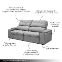 Sofá Retrátil E Reclinável 3 Lugares 230cm Zoho Porta Copos No Braço Veludo Cinza G22 - Gran Belo - 3