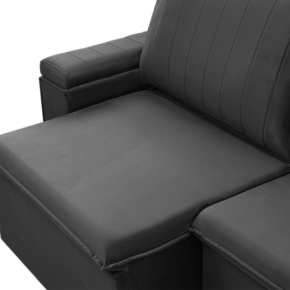 Sofá Retrátil E Reclinável 3 Lugares 225cm Kent Porta Copos No Braço Veludo Grafite G22 - Gran Belo - 3