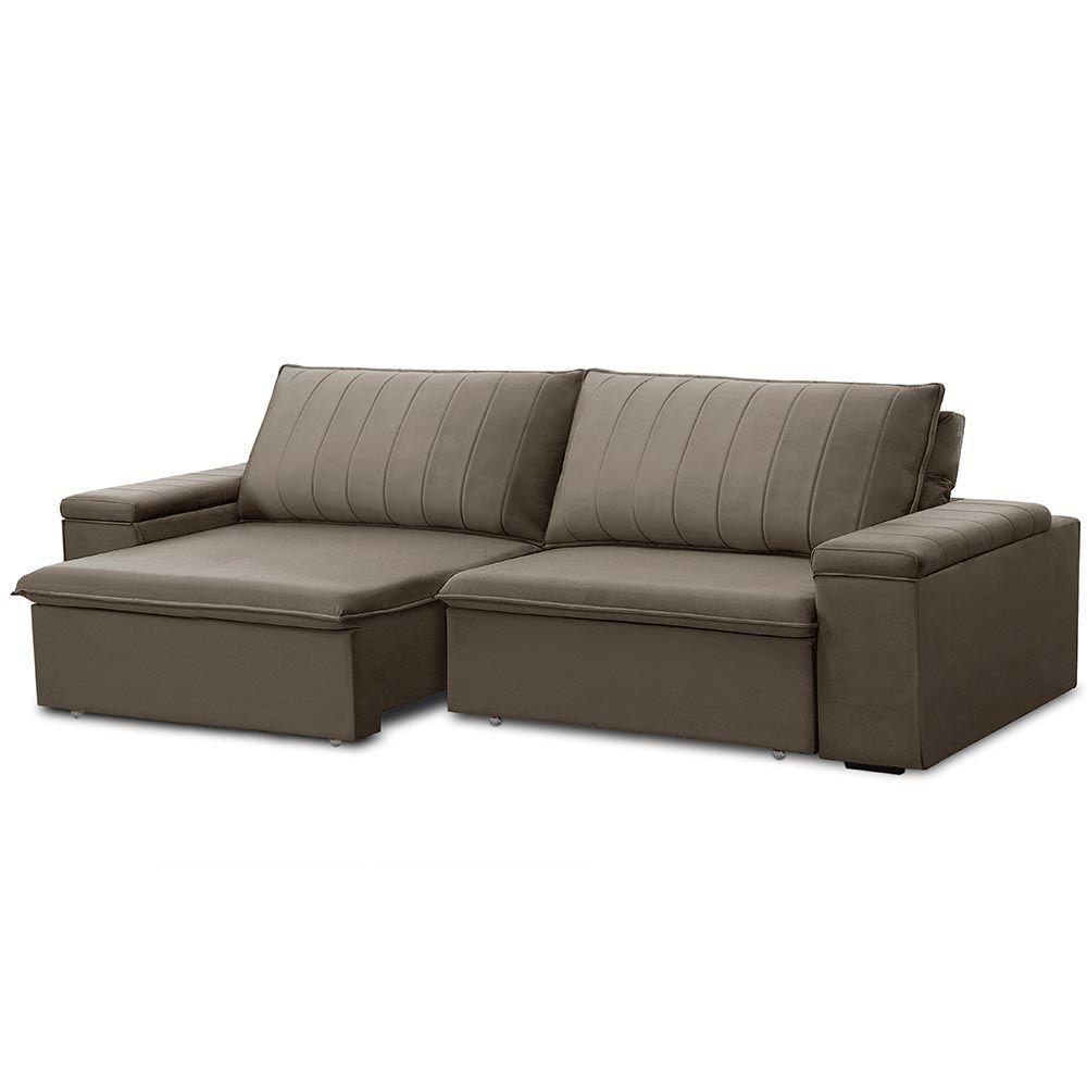 Sofá Retrátil E Reclinável 3 Lugares 225cm Kent Porta Copos No Braço Veludo Castor G22 - Gran Belo - 1