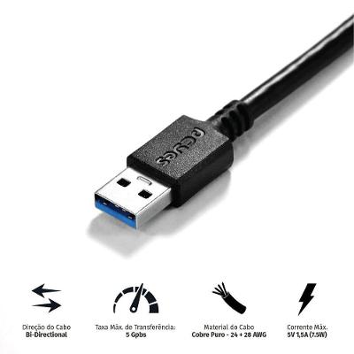 Cabo para HD Externo USB a 3.0 Macho para Micro USB B 3.0 2M Cobre Puro Pcyes
