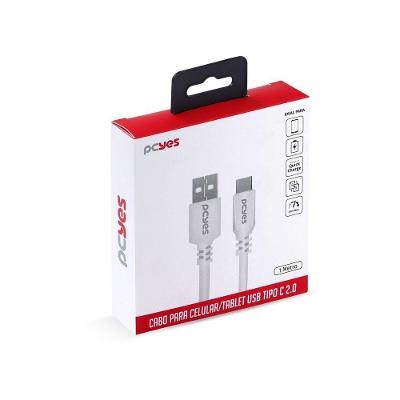 Cabo USB Tipo C Pcyes USB a 2.0 Carregamento e Dados 480 Mbps 5V 3A 1m Branco