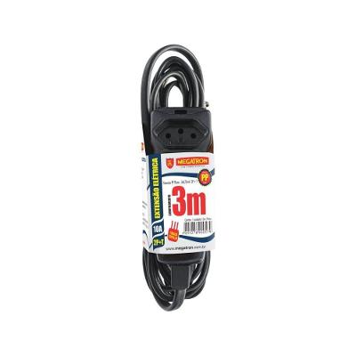 Extensão Elétrica Megatron 2P+T 3 Tomadas 3M 220V Preto