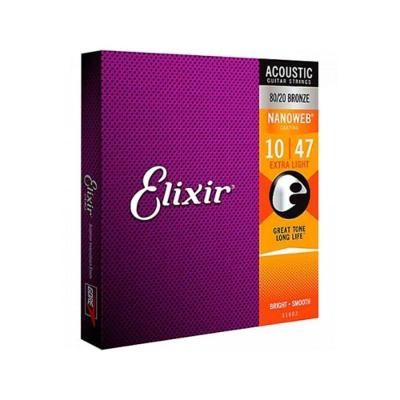 Encordoamento para Violão Aço 010 Extra Light Bronze 80-20 Nanoweb Timbre Vivo Durabilidade Elixir