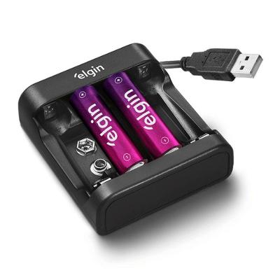 Carregador de Pilhas USB Elgin AA AAA e Bateria 9V com Cabo Micro USB e 2 AA 1500mAh