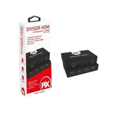 Divisor HDMI Chipsce HDMI 1.3 1 Entrada 4 Saídas Áudio Vídeo Preto Pix
