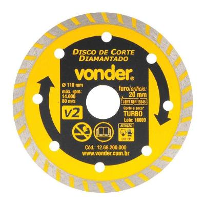 Disco Diamantado Turbo V2 para Corte a Seco Vonder 110mm Furo 20mm