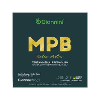 Encordoamento para Violão Náilon 6 Cordas MPB GENWBG Preto-Ouro Tensão Média Giannini