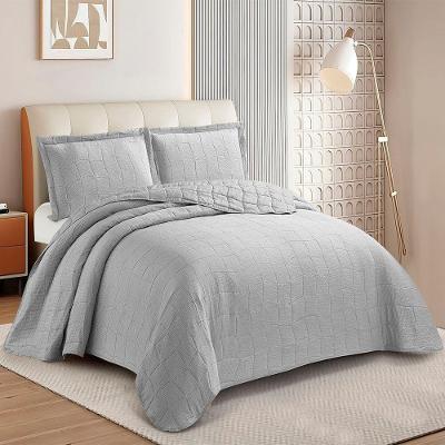Kit Cobre Leito Colcha Anarruga 3 Peças Casal 100% Poliéster Macia Prata Sonhare Home