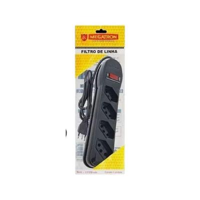 Filtro de Linha 4 Tomadas 3p Bivolt Preto Megacabos Cabo 1,00M 10A 250V