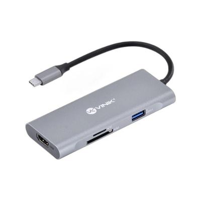 Hub USB Tipo C 7 em 1 HC-7 com 3 USB 3.0 Leitor SD TF HDMI 4K 30Hz Power Delivery 60W Vinik