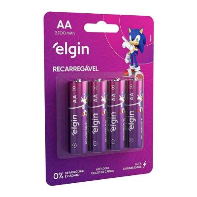 Pilha Recarregável Elgin AA 2700mAh Alta Duração 1,2V Blister com 4