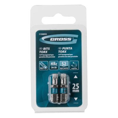 Bits Torx T25 Gross Alta Precisão Dureza 58 HRC Superfície Cromada Inox 2 Peças