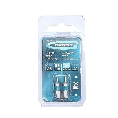 Bits Torx T6 Aço S2 Dureza 58 HRC Ranhuras Magnéticas Inox Gross 2 Peças