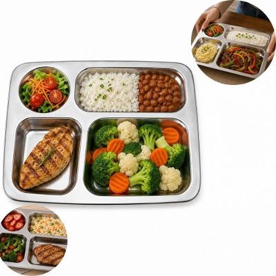 Bandeja Inox 4 Compartimentos Prato Refeitório Aço Inox para Restaurante Buffet 29CM