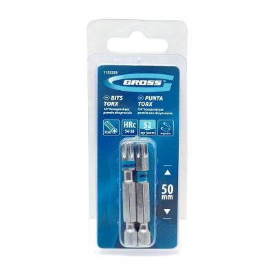 Bit Torx T40 Gross 50mm Aço S2 Alta Resistência Encaixe Hexagonal 1-4 2 Peças