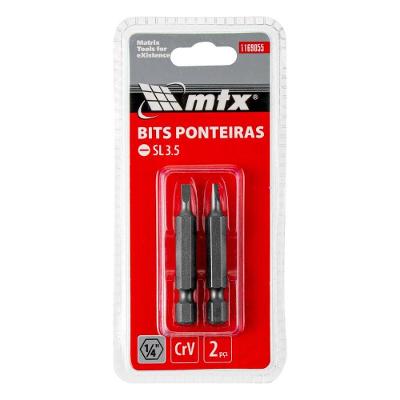 Bits Fenda SL3,5 50mm 2 Peças Aço Crv Haste 1-4 Polegada MTX