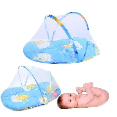 Berço Mosquiteiro Portátil Cama Bebê com Colchonete Travesseiro Proteção Contra Mosquitos Azul