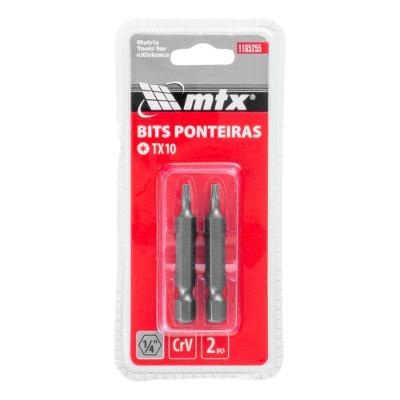 Bit Torx T10 Alta Precisão Resistência ao Desgaste Inox MTX 2 Peças Aço Crv
