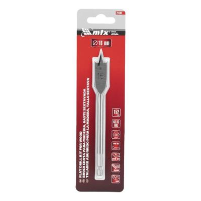 Broca Chata para Madeira 16 X 150mm Haste Sextavada Furos Profundos Inox MTX