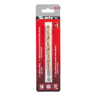Broca Haste Sextavada Hss Aço Rápido Nitreto de Titânio 8mm Metal Bivolt MTX