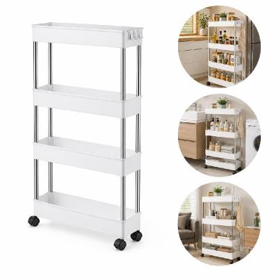 Carrinho Organizador Multiuso Estante 4 Prateleiras HIPS e Tubos em Metal Rodinhas 360° Design Slim