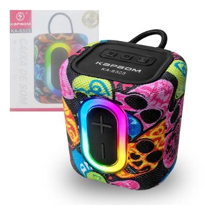 Caixa de Som Bluetooth Kapbom KA-8323 10W TWS LED Estampa Caveira Cilíndrica Preta