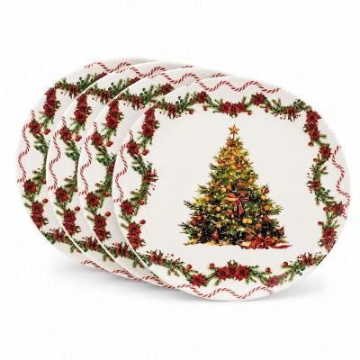 Conjunto de Pratos Natalino Melamina Estampado Floral 27,5CM 4 Peças Yangzi