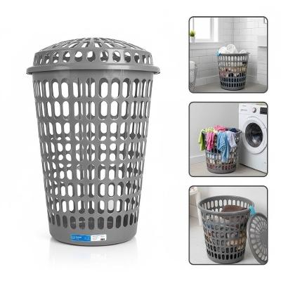 Cesto Roupa Suja Telado Gigante Organizador Plastico Tampa Removivel Lavanderia Cinza 60L