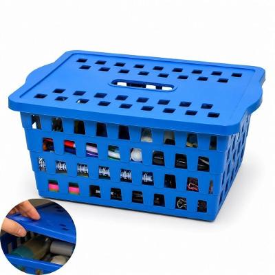 Cesto Organizador Plástico 5L com Tampa Azul Multiuso para Armários Estantes Gavetas