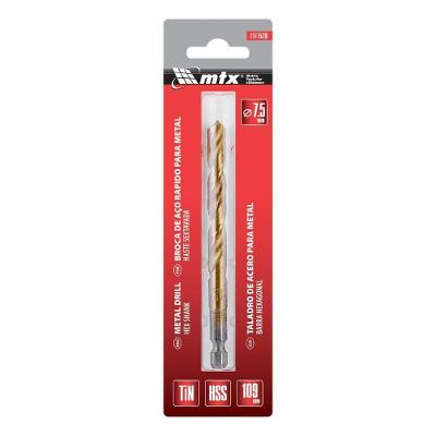 Broca Haste Sextavada Aço Rápido HSS Nitreto de Titânio 7,5mm Inox MTX