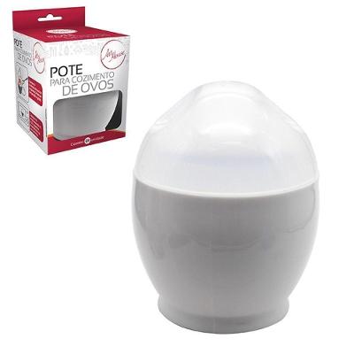 Forma para Ovo Kit 2 Cozinhar Ovos Micro-ondas Omelete Vapor Pote Egg Plástico Resistente Branco