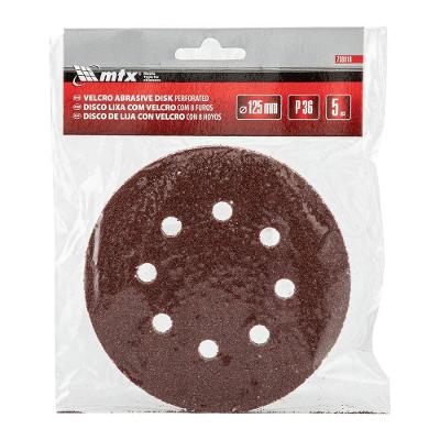Disco de Lixa Grão 36 125MM Velcro Perfurado P36 5 Unidades MTX