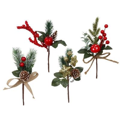 Decoração Natalina Kit Pick Natalino Decorado com Folhagens Pinhas e Berries Nevados Branco Yangzi