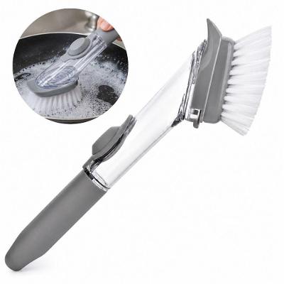 Escova de Limpeza com Dispenser de Detergente e Raspador PP e Borracha Multiuso Cozinha Cinza