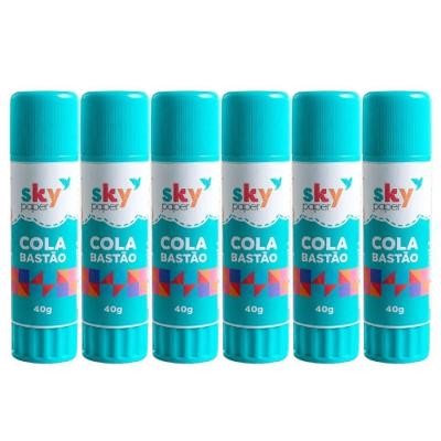 Cola em Bastão Skypaper SK0509 Kit 6 Unidades 40g Material Escolar Papelaria Branco
