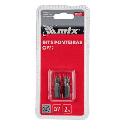 Bits Pz2 25mm Pozidriv para Fixacao de Parafusos Cromo Vanadio Inox MTX 2 Pecas