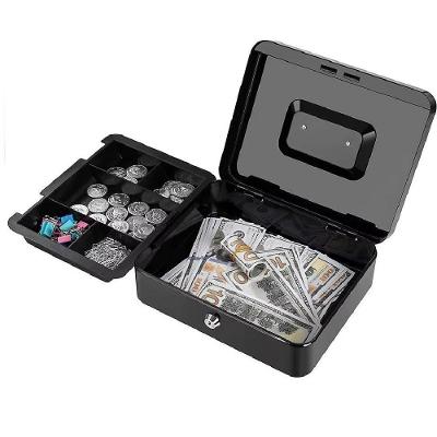 Cofre Metal Porta Documentos Dinheiro Joias Portatil Cash Box Organizador Maleta Preto 20CM