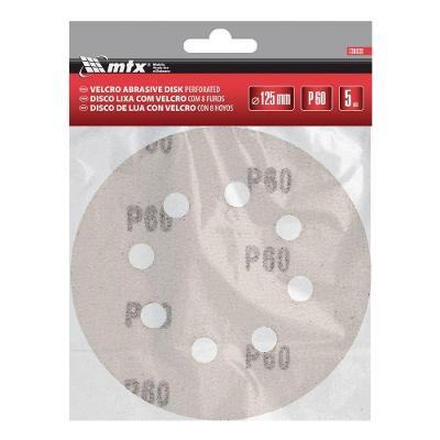 Disco de Lixa Mtx 125mm Grão 60 Velcro Perfurado Granulação P 60 5 Peças MTX