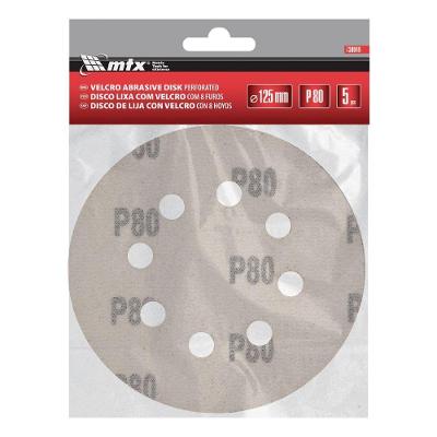 Disco de Lixa 738049 Lixamento a Seco Fixação por Velcro Cinza MTX 125mm Grão 80