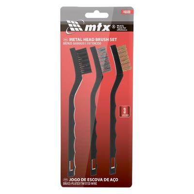 Jogo de Escovas de Aço Pequena 3 Peças 175mm Limpeza de Ferrugem Inox MTX