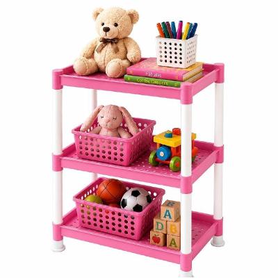 Estante Organizadora Multiuso Infantil 3 Prateleiras 34CM Rosa com Detalhes Brancos Quarto