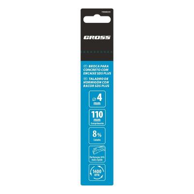 Broca SDS Plus para Concreto 4 X 110mm com Ponta Tungstenio e Cobalto Inox Gross