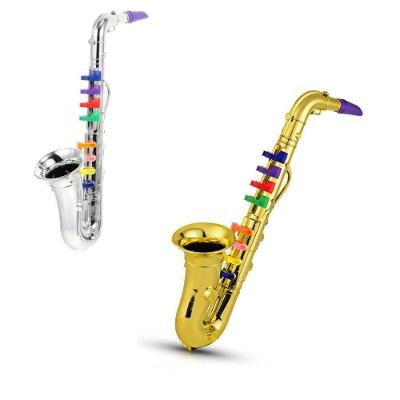 Instrumento Musical Saxofone Infantil Brinquedo Educativo com 8 Teclas Coloridas Dourado
