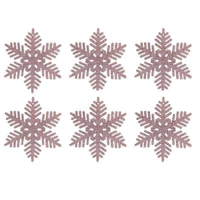 Enfeite Natalino Floco Neve Gliter Rosê Gold com Cordão Rosê Yangzi 6 Peças